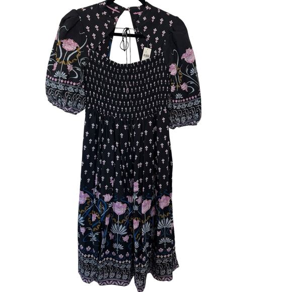 NEW Anthropologie Smocked Black Floral Midi Dress Short Sleeve Size Small $180 - Picture 6 of 14